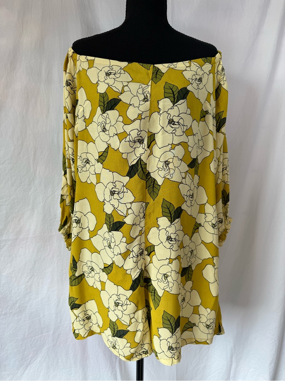 Ava Sky Hawaii Mustard Yellow Floral Off-Shoulder Romper